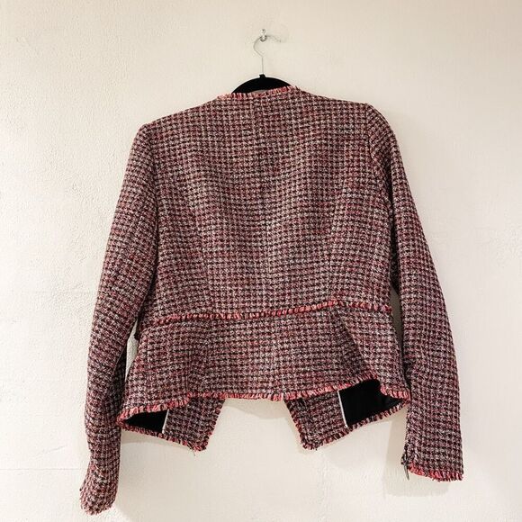 WHBM Tweed Zip Blazer in Red Black Plaid Size 4 - Picture 2 of 7